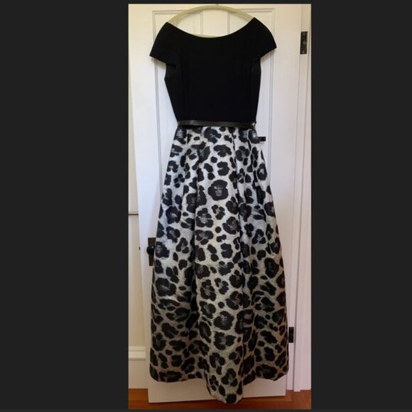 Theia Black and Silver Jaquard Gown - Picture 1 of 6